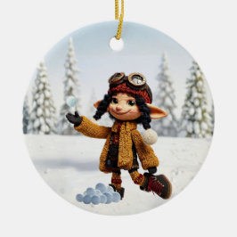 Njut av en snöig dag julgransprydnad keramik