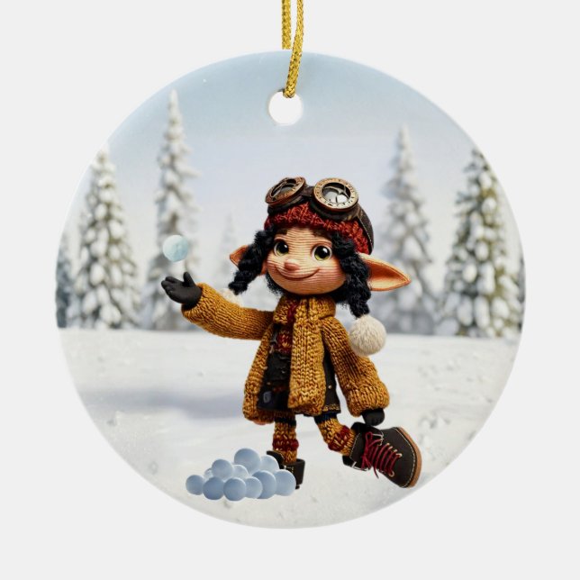 Njut av en snöig dag julgransprydnad keramik (Framsidan)