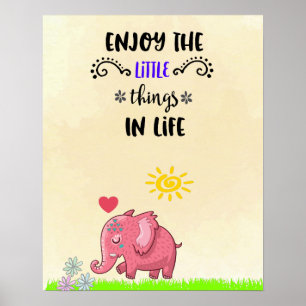 Njut av lite Sak Rosa Elephant Smelling Flowers Poster