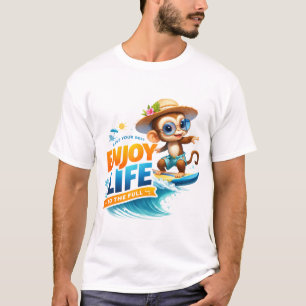 Njut av livet Söt Surfande Apa Illustration T Shirt