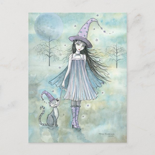 Njut av Natten  Häxa Katt Postkort Vykort (Framsida)