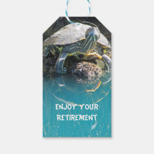Njut av Pension Turtle Vatten Reflection Animal Presentetikett