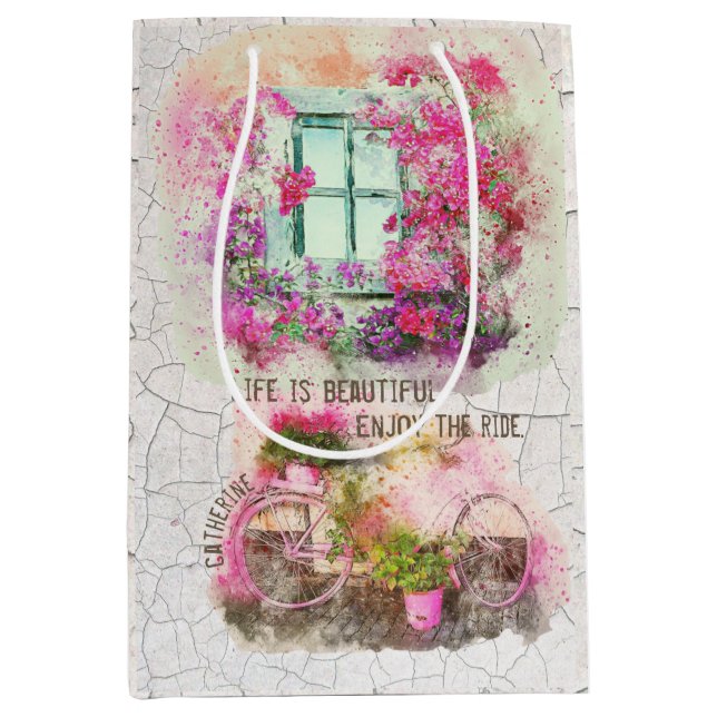Njut av riden | Vattenfärgscykel med blommor (Framsidan)
