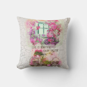 Njut av riden Vattenfärgscykel med blommor Kudde