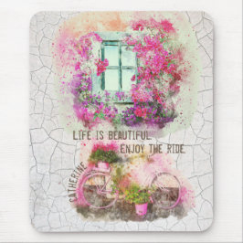 Njut av riden | Vattenfärgscykel med blommor Musmatta