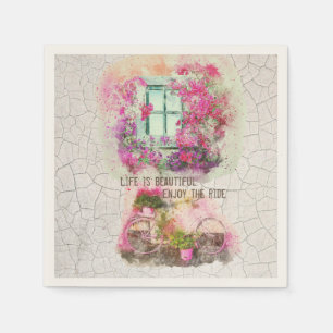 Njut av riden Vattenfärgscykel med blommor Pappersservett