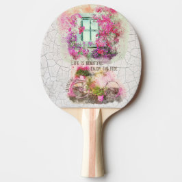 Njut av riden | Vattenfärgscykel med blommor Pingisracket