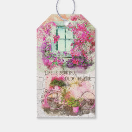 Njut av riden | Vattenfärgscykel med blommor Presentetikett