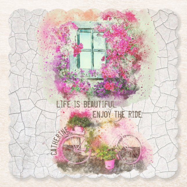 Njut av riden | Vattenfärgscykel med blommor Underlägg Papper (Framsida)