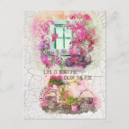 Njut av riden | Vattenfärgscykel med blommor Vykort