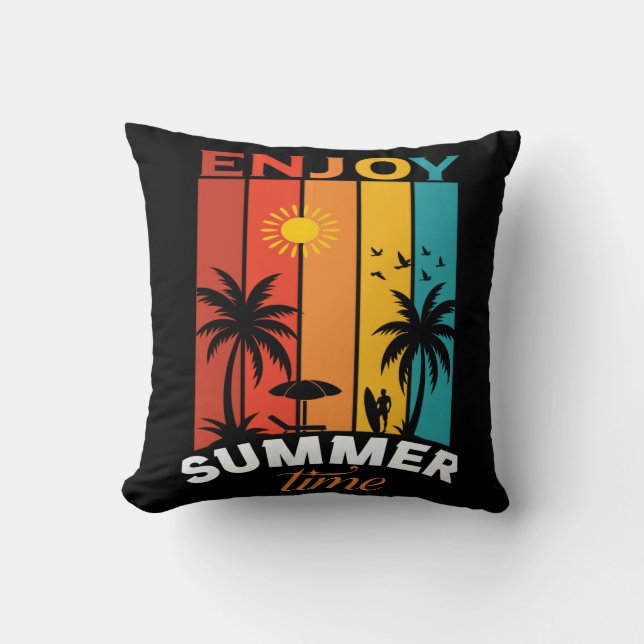 Njut av sommartid Retro Beach-tröja Kudde (Framsida)