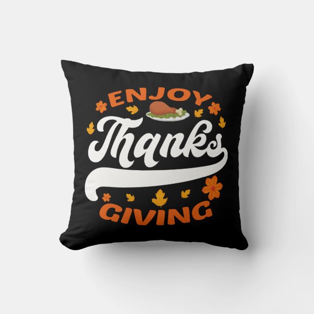 njut av thanksgivingmat turkos tacksam kudde (Framsida)