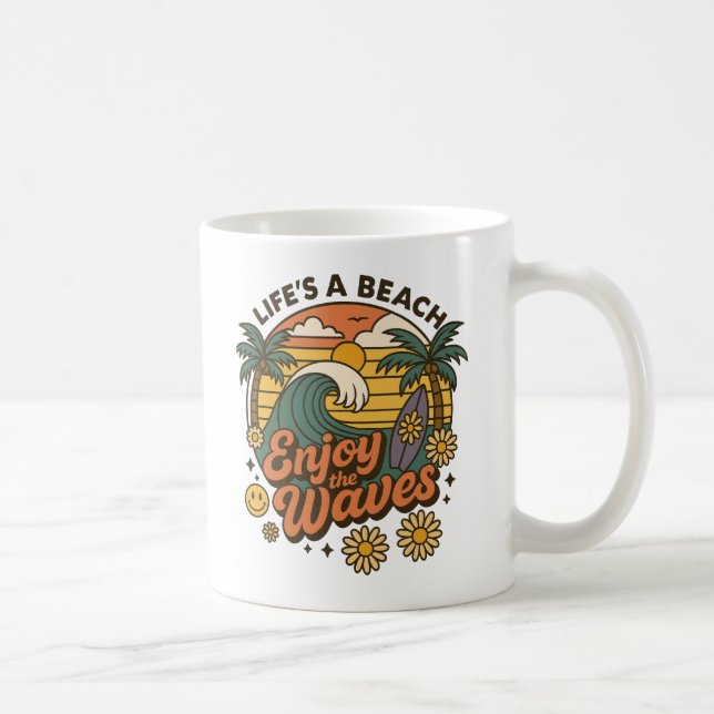 Njut av vågorna – Levande strandlivsmugg Kaffemugg (Höger)