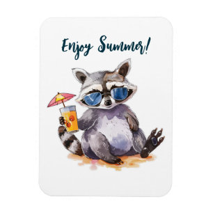 Njut av vattenfärgen sommarrackoon magnet