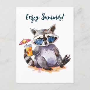 Njut av vattenfärgen sommarrackoon vykort
