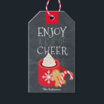 Njut Kopp av Cheer Red Mugg Chalkboard-helgdag Presentetikett<br><div class="desc">Den här cutec "njut av en kopp av cheer"-julklappade helgdag har en svart kritbakgrund med en röd mugg fylld med hett choklad och vispgrädde,  en pepparkaksgubbe och en candy cane. Anpassa den efter dina behov. Du hittar matchande produkter i min butik.</div>