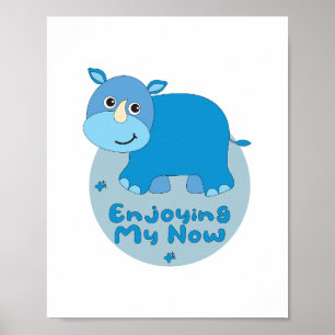 Njuter av min nu söta Kawaii blå rhino Poster