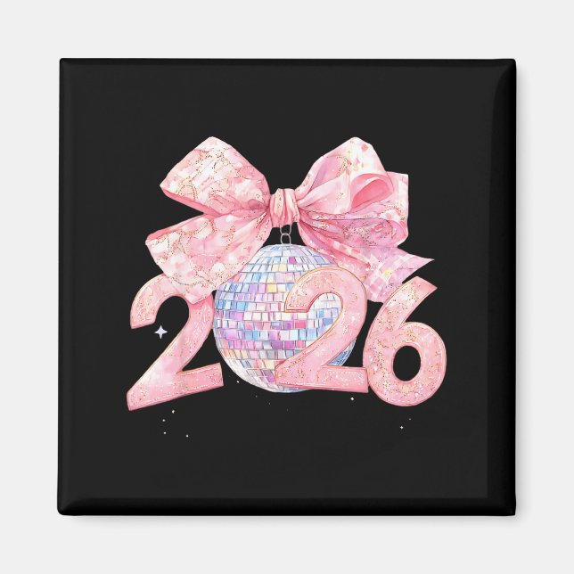 Nk Bow Coquette Disco Ball Happy New Year 2026  Magnet (Framsidan)