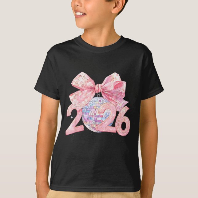 Nk Bow Coquette Disco Ball Happy New Year 2026  T Shirt (Framsida)