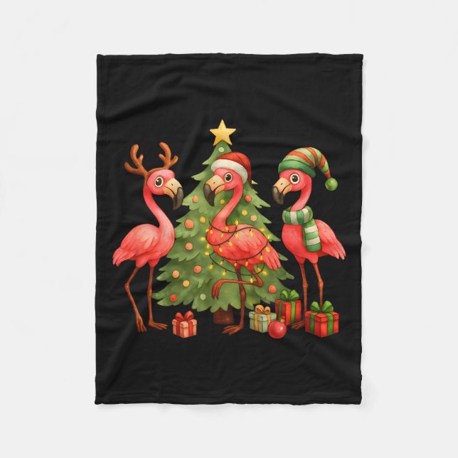 Nk Christmas Flamingos _ Cute Holiday Tree &amp; D Fleecefilt (Framsidan)