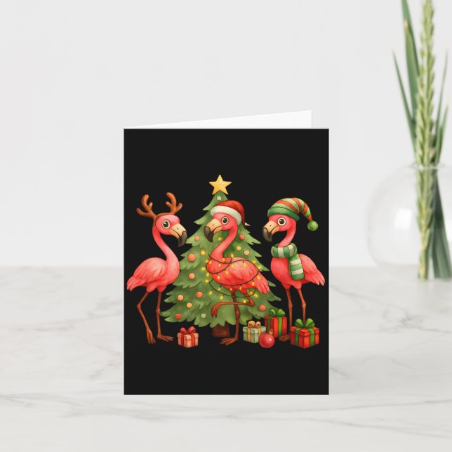 Nk Christmas Flamingos _ Cute Holiday Tree &amp; D Kort (Framsida)