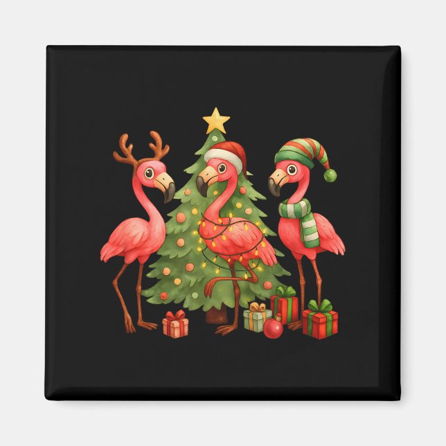 Nk Christmas Flamingos _ Cute Holiday Tree &amp; D Magnet (Framsidan)