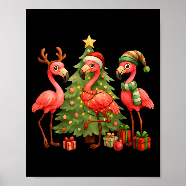 Nk Christmas Flamingos _ Cute Holiday Tree &amp; D Poster (Framsidan)