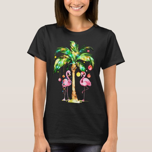 Nk Flamingo Christmas Palm Tree Trocal Xmas Holida T Shirt (Framsida)