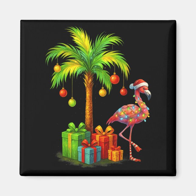 Nk Flamingo Christmas Palm Tree Trocal Xmas  Magnet (Framsidan)