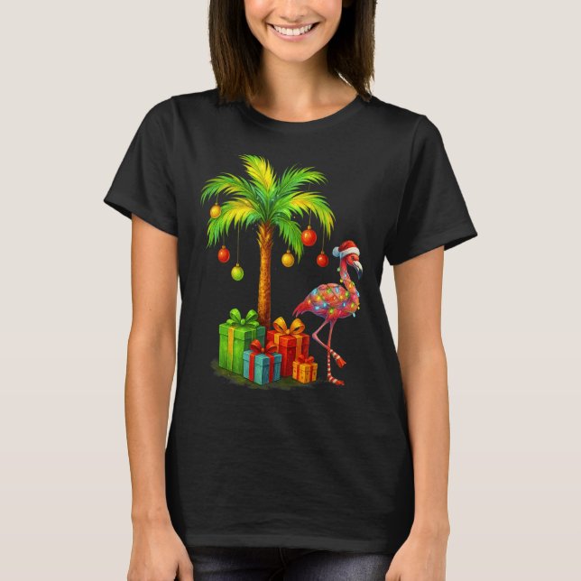 Nk Flamingo Christmas Palm Tree Trocal Xmas  T Shirt (Framsida)