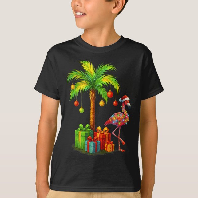 Nk Flamingo Christmas Palm Tree Trocal Xmas  T Shirt (Framsida)
