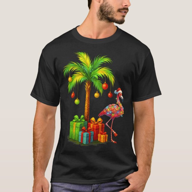 Nk Flamingo Christmas Palm Tree Trocal Xmas  T Shirt (Framsida)
