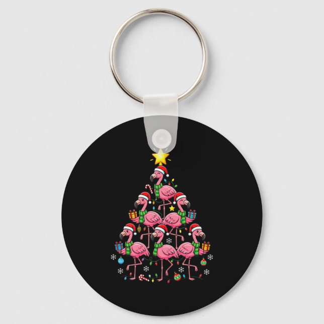 Nk Flamingo Christmas Tree Santa Flamingo Holiday  Nyckelring (Framsida)