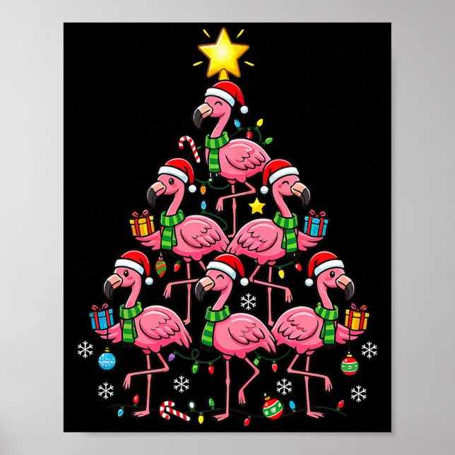 Nk Flamingo Christmas Tree Santa Flamingo Holiday  Poster (Framsidan)