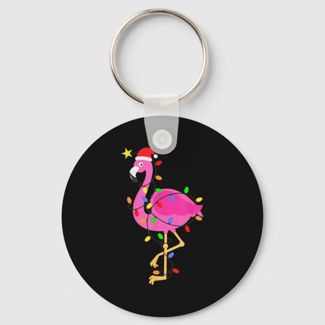 Nk Flamingo i jultomten i juli Nyckelring (Framsida)