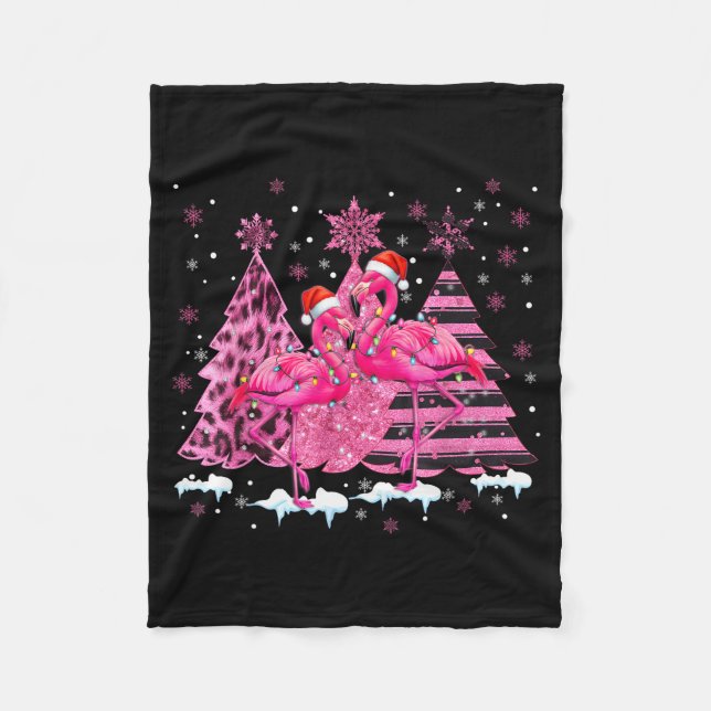 Nk Flamingo Santa Hat Leopard Christmas Tree Xmas  Fleecefilt (Framsidan)