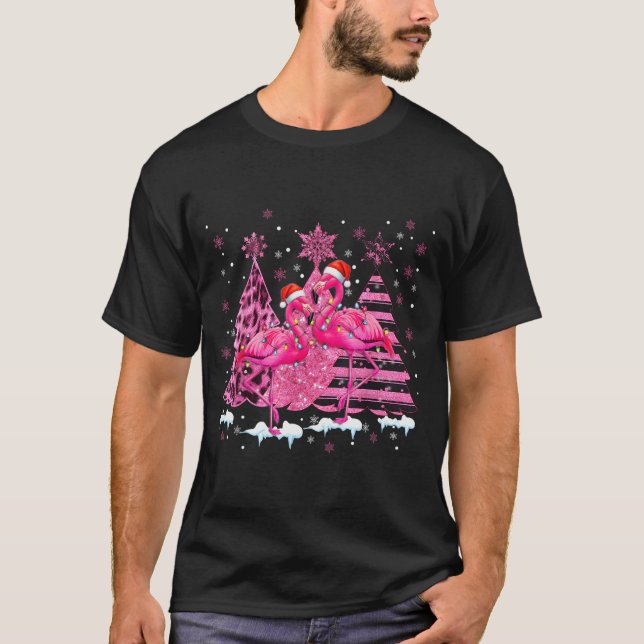 Nk Flamingo Santa Hat Leopard Christmas Tree Xmas  T Shirt (Framsida)