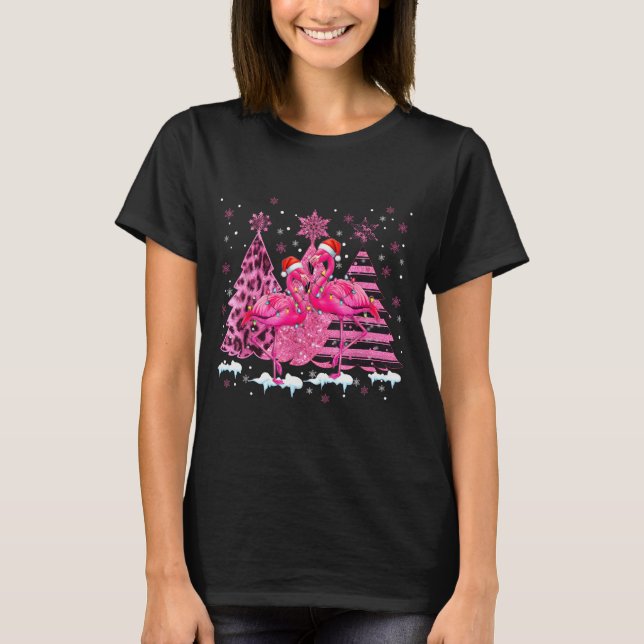 Nk Flamingo Santa Hat Leopard Christmas Tree Xmas  T Shirt (Framsida)