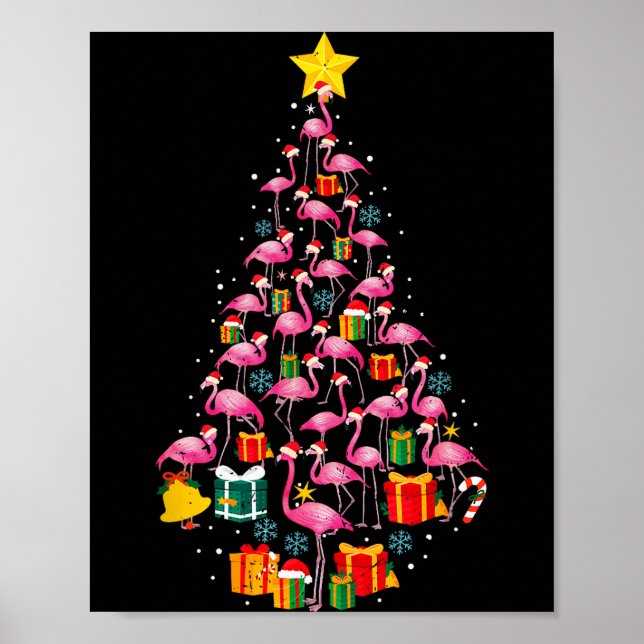 Nk Flamingo Santa Merry Christmas Tree Lights Wome Poster (Framsidan)