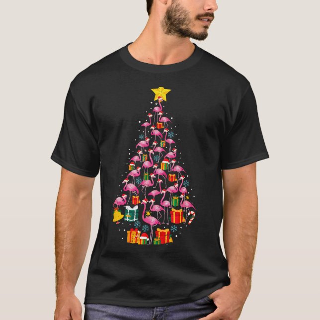 Nk Flamingo Santa Merry Christmas Tree Lights Wome T Shirt (Framsida)