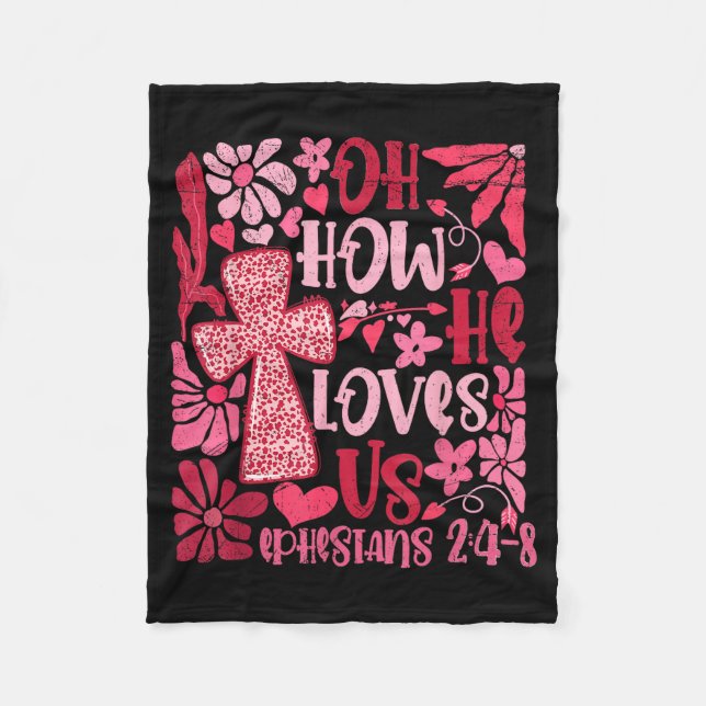 Nk Floral Oh How He Loves Us Boho Bible Verse Chri Fleecefilt (Framsidan)