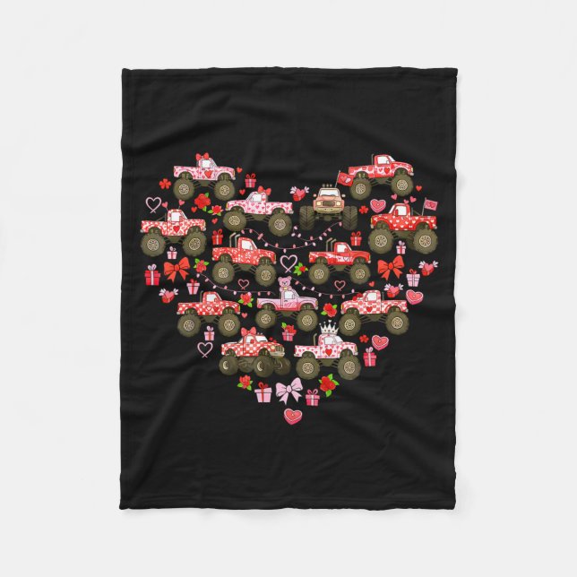 Nk Monster Truck Heart Xoxo Boys Girls Kids Valent Fleecefilt (Framsidan)