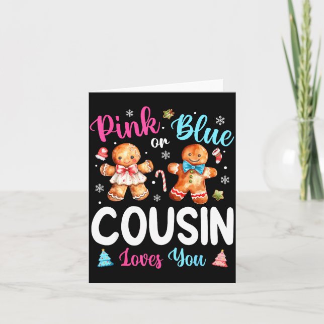 Nk Or Blue Cousin Loves You Gender Reveal Christma Kort (Framsida)