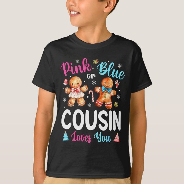 Nk Or Blue Cousin Loves You Gender Reveal Christma T Shirt (Framsida)