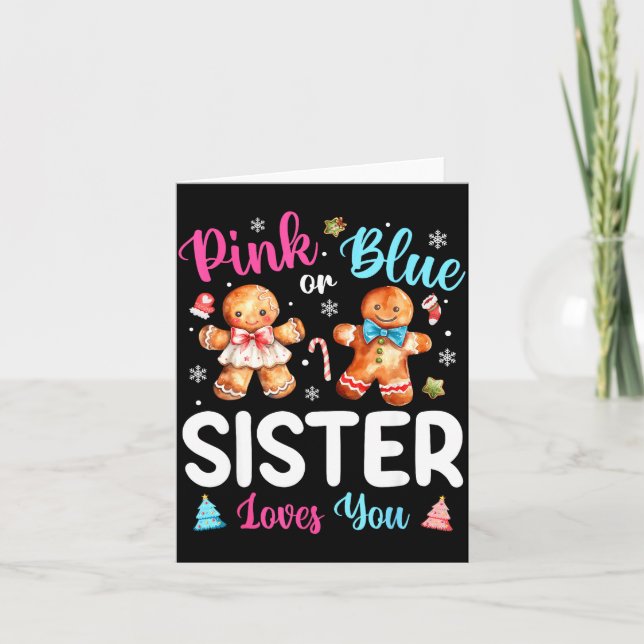 Nk Or Blue Sister Loves You Gender Reveal Christma Kort (Framsida)
