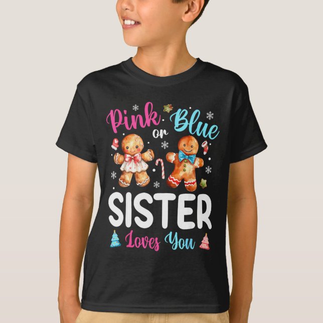 Nk Or Blue Sister Loves You Gender Reveal Christma T Shirt (Framsida)