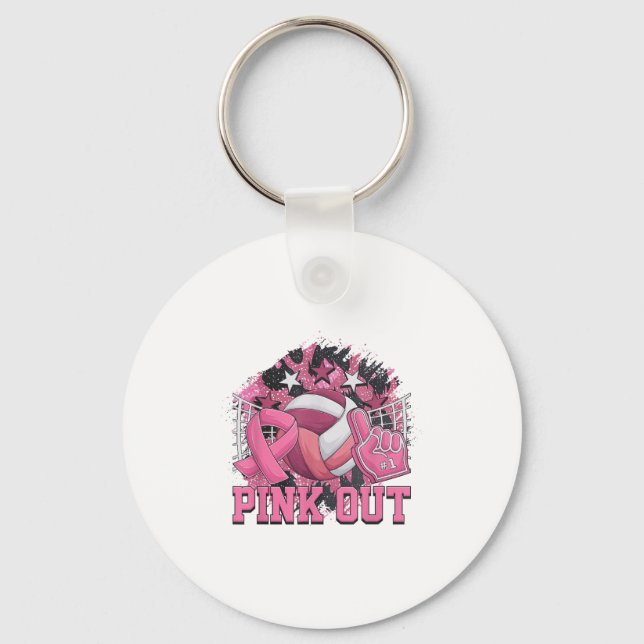 Nk out Volleyball Ribbon Breast Cancer Awareness Nyckelring (Framsida)