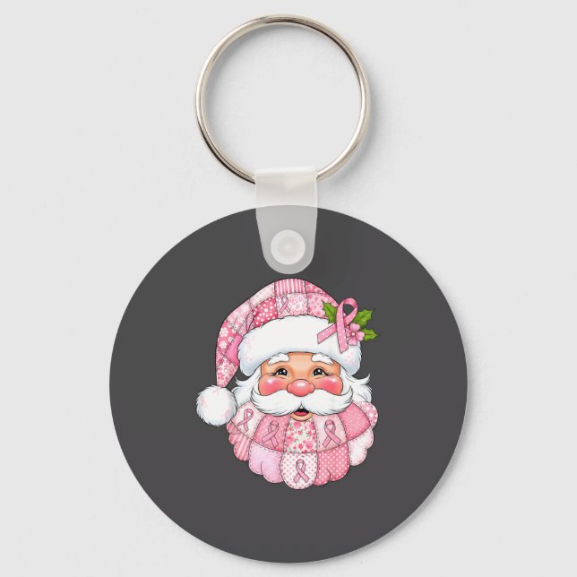 Nk Patchwork Santa Breast Cancer Awareness Christm Nyckelring (Framsida)