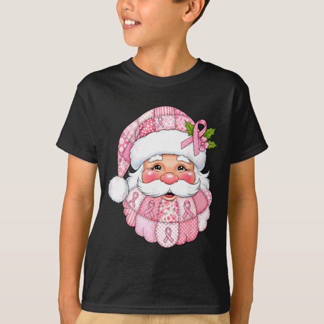 Nk Patchwork Santa Breast Cancer Awareness Christm T Shirt (Framsida)