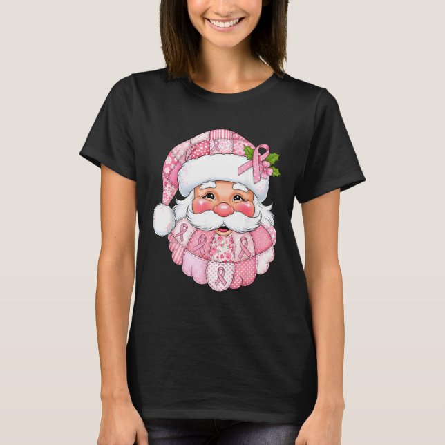 Nk Patchwork Santa Breast Cancer Awareness Christm T Shirt (Framsida)